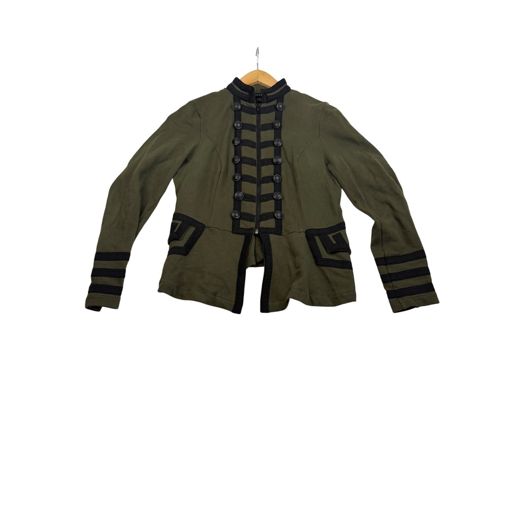 Torrid Olive Green Military Band Jacket Black Braided Trim Zip Up Size 00 M/L